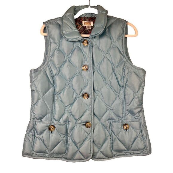Talbots Jacket Coat Vest Womens Blue Duck Down‎ Puffer Button Size Large READ - Picture 1 of 8